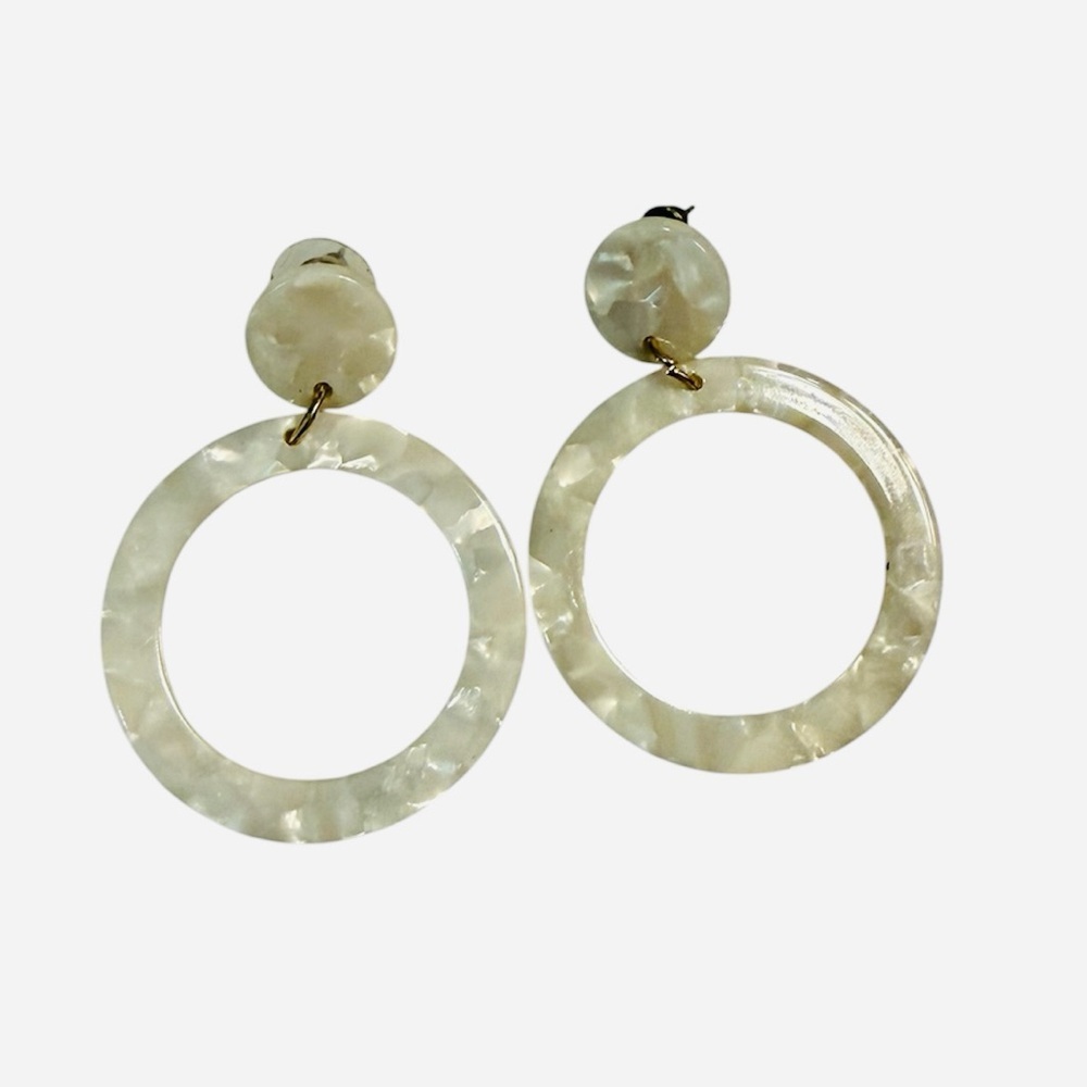 2/$15 Cream Pearlized Acrylic Hoop Drop Earrings Statement Dangle